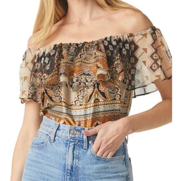 Misa Los Angeles Sz XS Blouse Top Off The Shoulder Boho Southwestern Retro - Picture 1 of 7